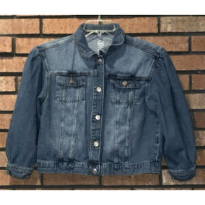 Wonder Nation Girls Denim Jacket Button Front Puff Shoulder Size XL 14-16